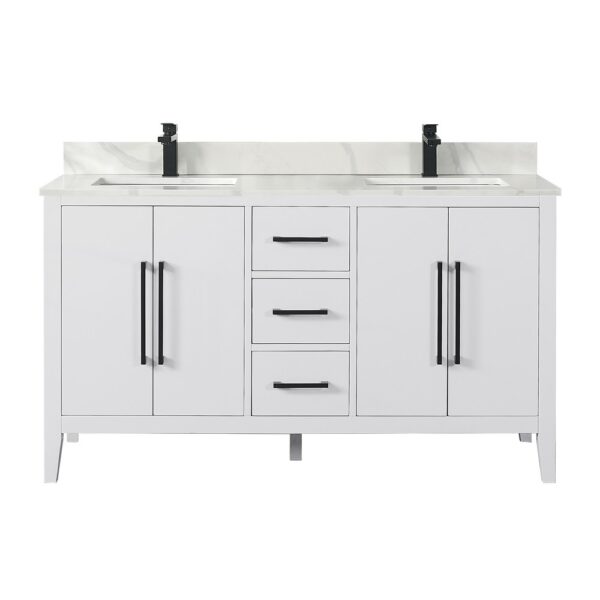 Altair 558060-W-CW Laurel 60 Inch Double Sink Bathroom Vanity with Calacatta White Quartz Stone Countertop