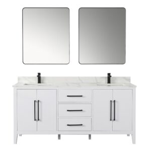 Altair 558072-W-CW Laurel 72 Inch Double Sink Bathroom Vanity with Calacatta White Quartz Stone Countertop