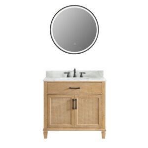 Altair 560036-WF-CW Solana 36 Inch Single Sink Bathroom Vanity in Weathered Fir with Calacatta White Quartz Stone Countertop