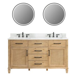 Altair 560060-WF-CW Solana 60 Inch Double Sink Bathroom Vanity in Weathered Fir with Calacatta White Quartz Stone Countertop