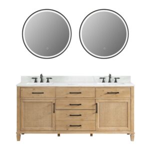 Altair 560072-WF-CW Solana 72 Inch Double Sink Bathroom Vanity in Weathered Fir with Calacatta White Quartz Stone Countertop