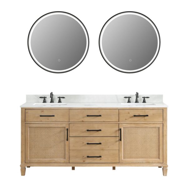 Altair 560072-WF-CW Solana 72 Inch Double Sink Bathroom Vanity in Weathered Fir with Calacatta White Quartz Stone Countertop