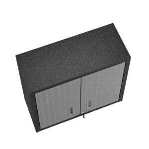 Manhattan Comfort Fortress 30" Floating Textured Metal Garage Cabinet with Adjustable Shelves in Grey