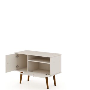 Manhattan Comfort Tribeca 35.43 Mid-Century Modern TV Stand with Solid Wood Legs in Off White