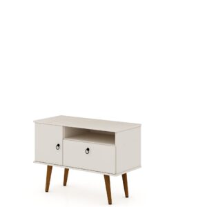 Manhattan Comfort Tribeca 35.43 Mid-Century Modern TV Stand with Solid Wood Legs in Off White