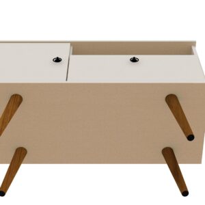 Manhattan Comfort Tribeca 35.43 Mid-Century Modern TV Stand with Solid Wood Legs in Off White