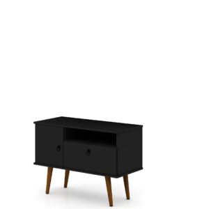 Manhattan Comfort Tribeca 35.43 Mid-Century Modern TV Stand with Solid Wood Legs in Black