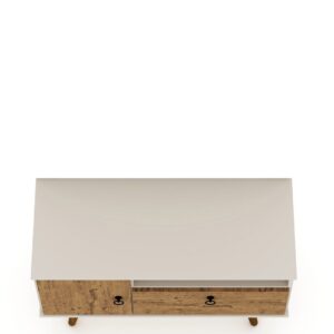 Manhattan Comfort Tribeca 35.43 Mid-Century Modern TV Stand with Solid Wood Legs in Off White and Nature