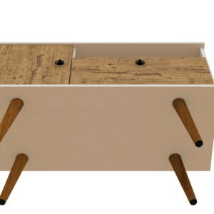 Manhattan Comfort Tribeca 35.43 Mid-Century Modern TV Stand with Solid Wood Legs in Off White and Nature