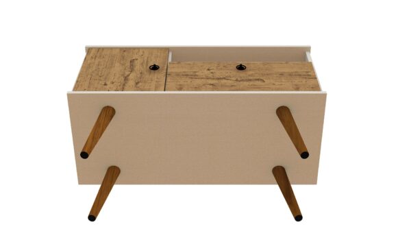 Manhattan Comfort Tribeca 35.43 Mid-Century Modern TV Stand with Solid Wood Legs in Off White and Nature