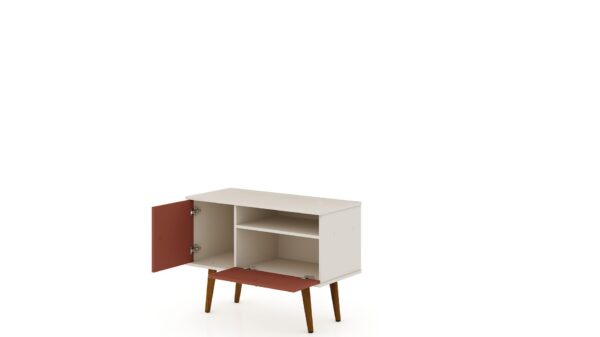 Manhattan Comfort Tribeca 35.43 Mid-Century Modern TV Stand with Solid Wood Legs in Off White and Terra Orange Pink