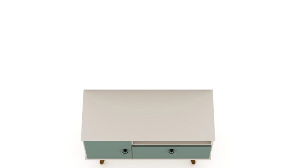 Manhattan Comfort Tribeca 35.43 Mid-Century Modern TV Stand with Solid Wood Legs in Off White and Green Mint