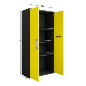 Manhattan Comfort Eiffel 6-Piece Garage Storage Set in Matte Black and Yellow