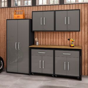 Manhattan Comfort Eiffel 6-Piece Garage Storage Set in Matte Black and Grey