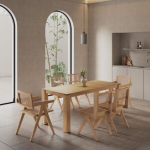 Manhattan Comfort 7-Piece Rockaway Modern 70.86 Solid Wood Dining Set in Nature with 6 Hamlet Side and Arm Chairs