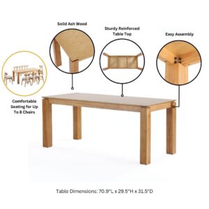 Manhattan Comfort 7-Piece Rockaway Modern 70.86 Solid Wood Dining Set in Nature with 6 Hamlet Side and Arm Chairs