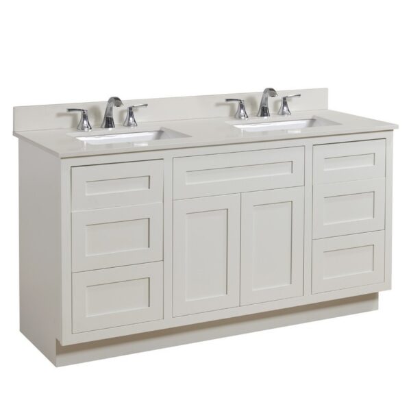 Altair 61061-CTP-MW Belluno 61 Inch Double Bathroom Vanity Top in Milano White with Ceramic Rectangle Undermount Sinks