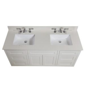 Altair 61061-CTP-MW Belluno 61 Inch Double Bathroom Vanity Top in Milano White with Ceramic Rectangle Undermount Sinks