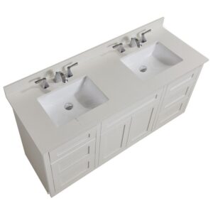 Altair 61061-CTP-MW Belluno 61 Inch Double Bathroom Vanity Top in Milano White with Ceramic Rectangle Undermount Sinks