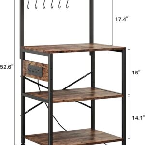 RetailHuntUSA Standing Baker's Rack Coffee Bar Table - 4 Tiers Kitchen Microwave Stand with 6 Hooks, Kitchen Storage Shelves Rack