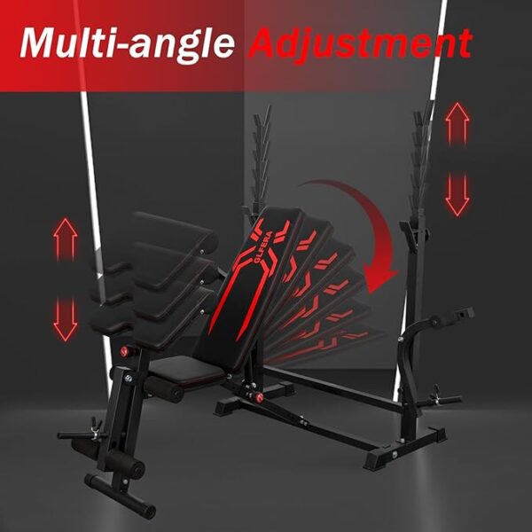 RetailHuntUSA 6-in-1 880lbs Weight Bench Set with Squat Rack, Adjustable Workout Bench for Full Body Strength Training, Bench Press with Barbell Rack Leg Developer Preacher Curl