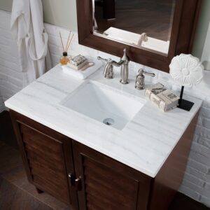 James Martin 620-V36-BNM-3AF Portland 36 Inch Single Vanity in Burnished Mahogany with 3 cm Arctic Fall Solid Surface Top