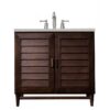 James Martin 620-V36-BNM-3ESR Portland 36 Inch Single Vanity in Burnished Mahogany with 3 CM Eternal Serena Quartz Top