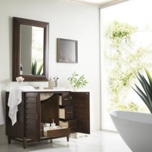 James Martin 620-V36-BNM-3AF Portland 36 Inch Single Vanity in Burnished Mahogany with 3 cm Arctic Fall Solid Surface Top