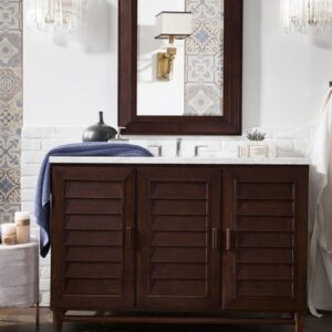 James Martin 620-V48-BNM-3AF Portland 48 Inch Single Vanity in Burnished Mahogany with 3 cm Arctic Fall Solid Surface Top