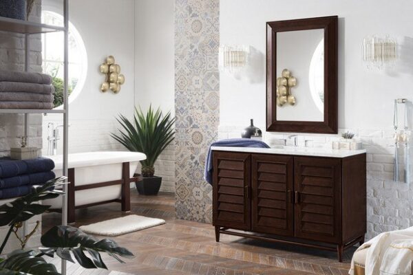 James Martin 620-V48-BNM-3CAR Portland 48 Inch Single Vanity in Burnished Mahogany with 3 cm Carrara Marble Top