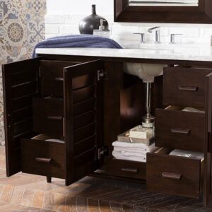 James Martin 620-V48-BNM-3AF Portland 48 Inch Single Vanity in Burnished Mahogany with 3 cm Arctic Fall Solid Surface Top