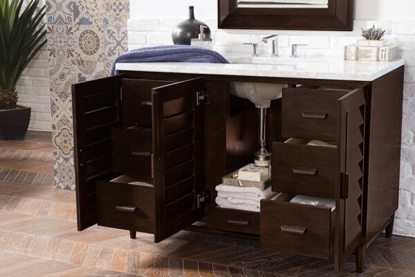 James Martin 620-V48-BNM-3CAR Portland 48 Inch Single Vanity in Burnished Mahogany with 3 cm Carrara Marble Top