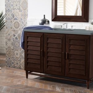 James Martin 620-V48-BNM-3CBL Portland 48 Inch Single Vanity Cabinet with Cala Blue Quartz Top - Burnished Mahogany