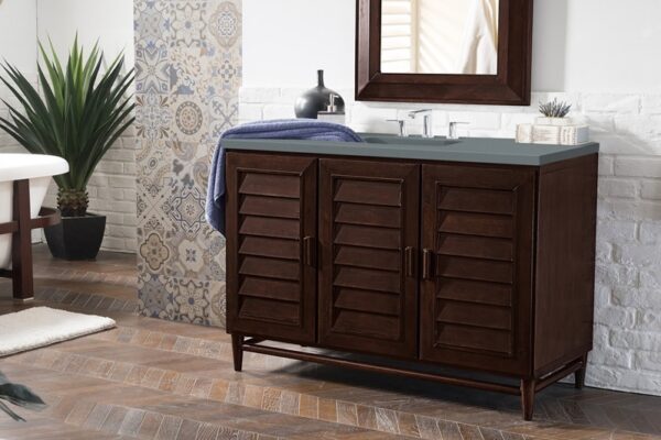 James Martin 620-V48-BNM-3CBL Portland 48 Inch Single Vanity Cabinet with Cala Blue Quartz Top - Burnished Mahogany