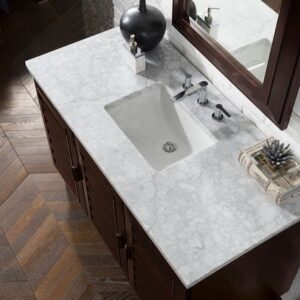 James Martin 620-V48-BNM-3CAR Portland 48 Inch Single Vanity in Burnished Mahogany with 3 cm Carrara Marble Top