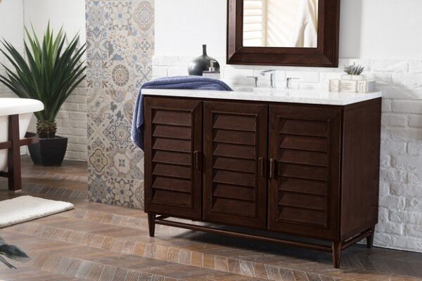 James Martin 620-V48-BNM-3AF Portland 48 Inch Single Vanity in Burnished Mahogany with 3 cm Arctic Fall Solid Surface Top