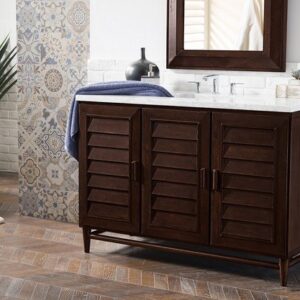 James Martin 620-V48-BNM-3CAR Portland 48 Inch Single Vanity in Burnished Mahogany with 3 cm Carrara Marble Top