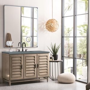 James Martin 620-V48-WW-3CBL Portland 48 Inch Single Vanity Cabinet with Cala Blue Quartz Top - Whitewashed Walnut