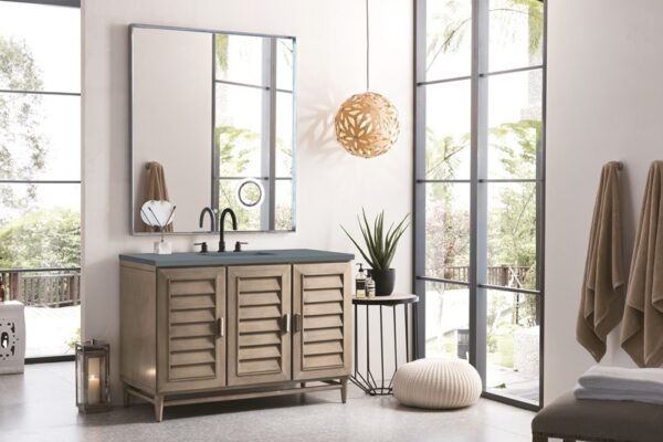 James Martin 620-V48-WW-3CBL Portland 48 Inch Single Vanity Cabinet with Cala Blue Quartz Top - Whitewashed Walnut