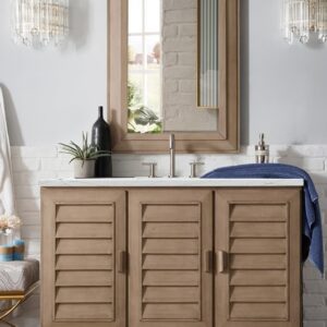 James Martin 620-V48-WW-3ENC Portland 48 Inch Single Vanity Cabinet with Ethereal Noctis Quartz Top - Whitewashed Walnut