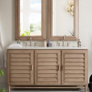 James Martin 620-V60D-WW-3AF Portland 60 Inch Double Vanity in Whitewashed Walnut with 3 cm Arctic Fall Solid Surface Top