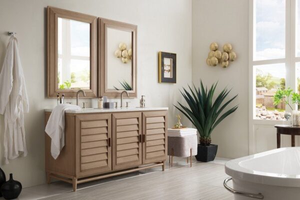 James Martin 620-V60D-WW Portland 60 Inch Double Vanity in Whitewashed Walnut