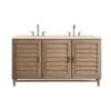 James Martin 620-V60D-WW-3EMR Portland 60 Inch Double Vanity Whitewashed Walnut with 3 CM Eternal Marfil Quartz Top