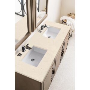 James Martin 620-V60D-WW-3EMR Portland 60 Inch Double Vanity Whitewashed Walnut with 3 CM Eternal Marfil Quartz Top