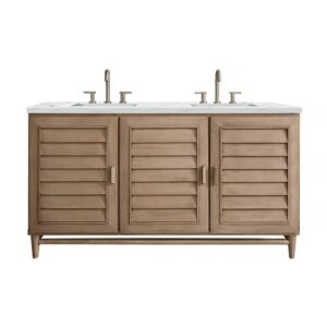 James Martin 620-V60D-WW-3ENC Portland 60 Inch Double Vanity Cabinet with Ethereal Noctis Quartz Top - Whitewashed Walnut