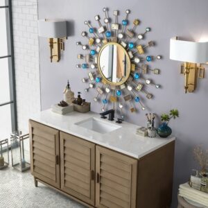 James Martin 620-V60S-WW-3EJP Portland 60 Inch Single Vanity in Whitewashed Walnut with 3 cm Eternal Jasmine Pearl Quartz Top with Sink