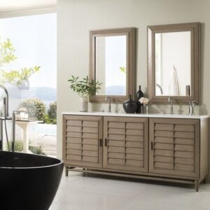 James Martin 620-V72-WW-3AF Portland 72 Inch Double Vanity in Whitewashed Walnut with 3 cm Arctic Fall Solid Surface Top