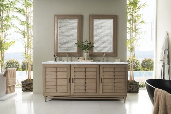 James Martin 620-V72-WW-3ENC Portland 72 Inch Double Vanity Cabinet with Ethereal Noctis Quartz Top - Whitewashed Walnut