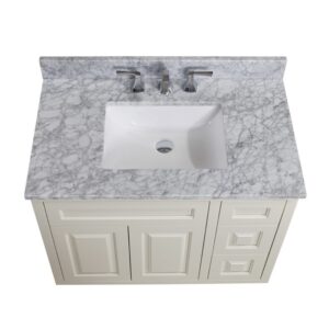 Altair 64037-CTP-CA Oristano 37 Inch Single Bathroom Vanity Top in Italian Carrara White with Ceramic Rectangle Undermount Sink