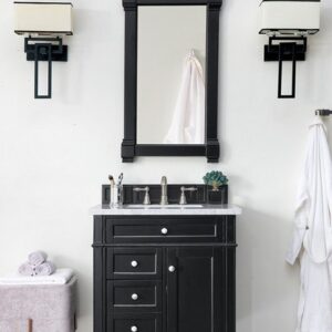 James Martin 650-V30-BKO-3AF Brittany 30 Inch Single Vanity in Black Onyx with 3 cm Arctic Fall Solid Surface Top